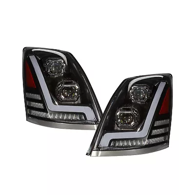 Pair Full LED Headlights Assembly LH & RH Black Fit For 2004-15 Volvo VNL Truck • $620.54