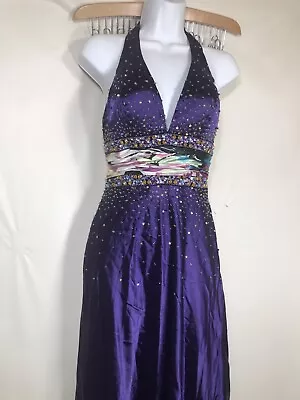 Colors Brand Halter Purple White Floral Long Prom Party Dress Size 6 • $80