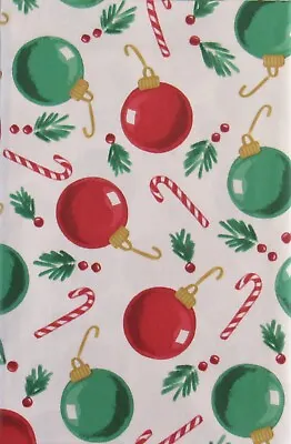 Christmas Ornaments Candy Canes & Pine Sprigs Vinyl Tablecloth Var Sizes • $16.95