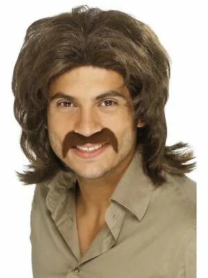 Mens 70S Brown Wig Retro Disco Mullet 1970S Fancy Dress Costume Accessory • £16.72