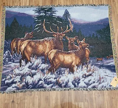 Woven Tapestry Throw Blanket Deer Elk Buck Wildlife The Rug Barn 53 X 65  NWT • $39.95