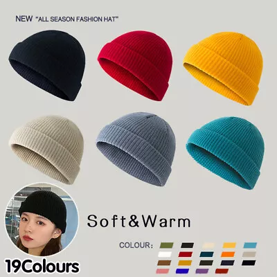 Men Women Mini Fisherman Beanie Winter Spring Hat Soft Knitted Docker Skull Cap • $7.85