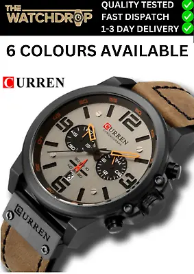 Men's Watch Chronograph Date Military Sport Wristwatch  Leather Quartz Watches • £19.99