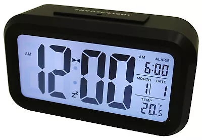 Light Sensor Alarm Clock W/ Backlit Display Portable Battery Operated Black • $19