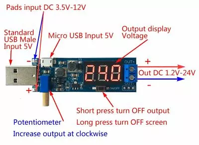 USB / Micro Usb Powered Digital Power Supply    1.2v - 24v Adjustable Output • £2.29