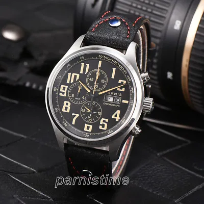 $108 • Buy 43mm Parnis Men's Quartz Movement Chronograph Watch PVD Case Date Day Indicator