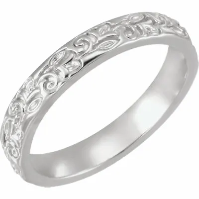 SIZE 8 - Vintage-Inspired Sculptural Wedding Band 14k White Gold 3.5 Mm Wide New • $314.89