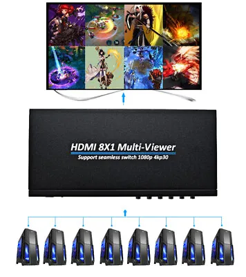 HD 4K 8x1 HDMI Multiviewer 4 6 8 Multi Screen Video Multiplexer Seamless Switch • $87.88