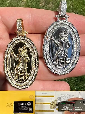 Moissanite St Christopher 925 Silver/14k Gold Plated Pendant Medallion Pass Test • $141.28