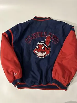 Men’s MLB Cleveland Indians Chief Wahoo Jacket XL Blue Red Mirage Vintage 90s • $89.99