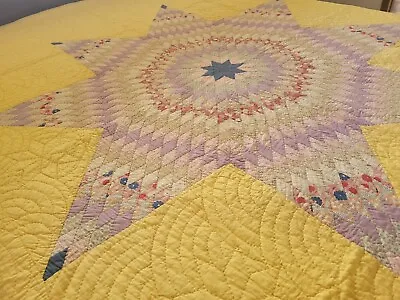 $295 • Buy Vintage 1930s Lone Star Quilt In Pastels And Yellow Background 94x87