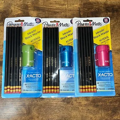 Lot 3 Paper Mate Mirado Black Warrior Pencils Black 12 Count & X-Acto Sharpener • $10