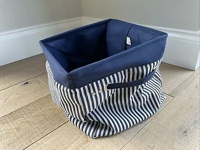 Blue & White Square Striped Fabric Storage Box Toy Box 30x30x30cm • £4.99