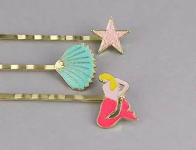 Set 3 Mermaid Shell Star Gold Bobby Bobbi Pins Clip Barrette Hairpin Accessory • $3.99