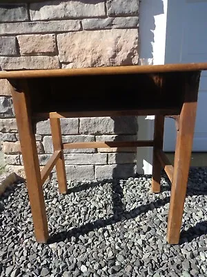 Antique Child's Primary School Wooden Desk With Glass Ink Well • $275