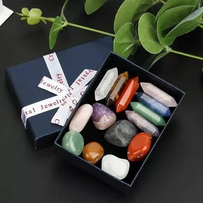 Set Of 14 Healing Crystal Natural Gemstone Reiki Chakra Collection Stones W/ Box • $9.65