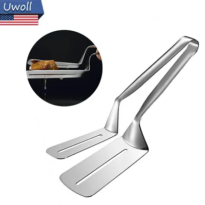 Kitchen Tongs Steak Clamp Stainless Steel Food Clip Bread Meat BBQ Cooking Tool • $7.79