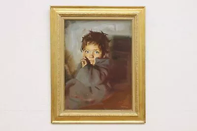 Child W/ Blue Eyes Vintage Original Oil Painting Moshe 30  #49168 • $405