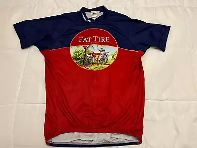 Fat Tire Beer Cycling Jersey Adult Large Red Blue Voler USA Zipper Front • $23.95