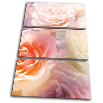 Roses Love Heart Gift Flower  Floral TREBLE CANVAS WALL ART Picture Print • £34.99