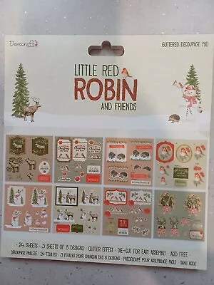 BNIP Dovecraft Little Red Robin And Friends Glittered Decoupage Pack • £0.99