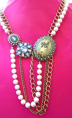 Betsey Johnson Cameo Critters Terrier Dog Monocle Pearl Blue Rhinestone Necklace • $65