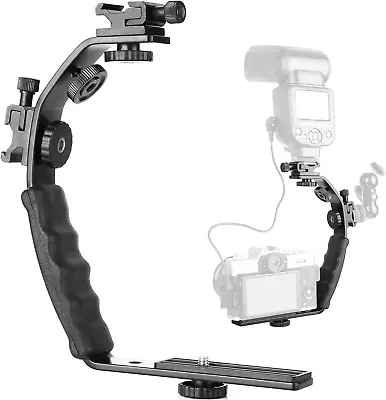 Chromlives Camera L Bracket Mount Video Grip L-Bracket With Dual Flash Cold Shoe • $20.92