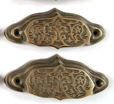 $17.95 • Buy 2 Brass Ornate Apothecary Cabinet Drawer Bin Cup Pull Handles 3 9/16  #A4