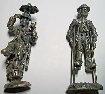 Two  FLAMBO Emmet Kelly? MINIATURE Pewter Performer HOBO CIRCUS CLOWNS FIGURINES • $17.50