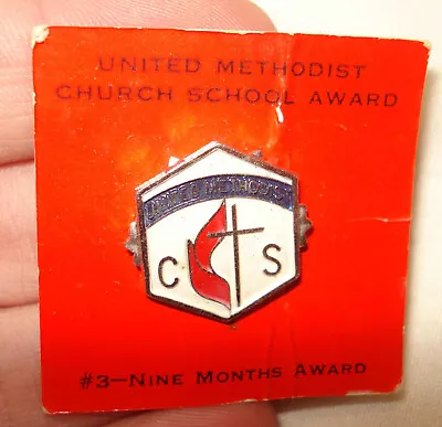 Vintage United Methodist Church School 9 Months Award Badge Pin Brooch Religious • $5