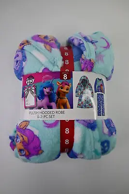 Girls' My Little Pony Plush Hooded Robe/Long Sleeve Top/Pant Sleep Set Blue M(8) • $24.99