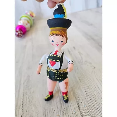 Vintage Decarlini? Hansel Swedish Boy Italian Glass Ornament Sweden People Feath • $41.17