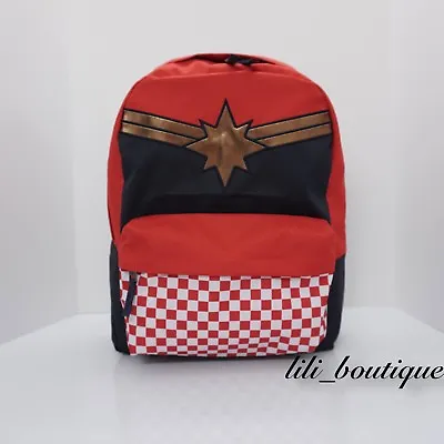 NWT Vans Captain Marvel Backpack School Bag Checkerboard Red White Navy Multi 44 • $58.93