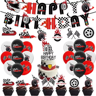 Sports Car Racing Birthday Party Decoration Banner Cupcake Toppers Balloons • $11.50