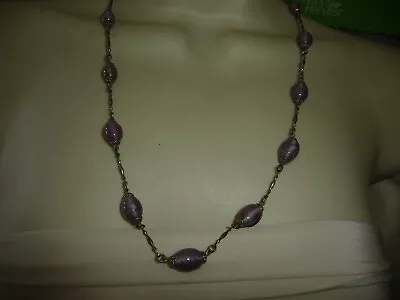 Murano Glass Violet Colored Beads On Silver Tone Chain  Necklace #24/15a • $9.99