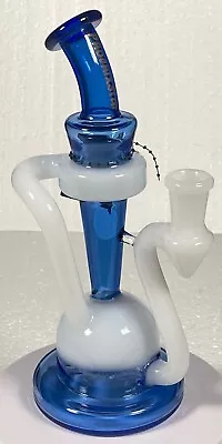 8  White Jade & Blue Showerhead Vortex Torus Recycler Bubbler Bong Pipe 14mm • $49.89