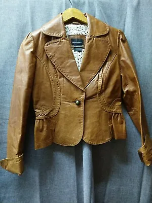 Women's Moda International Tan/Brown Leather Jacket - Size S • $65