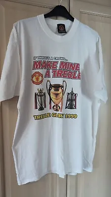 Retro 1999 Manchester United Official Merchandise White Treble Glory T-shirt  Xl • £19.99