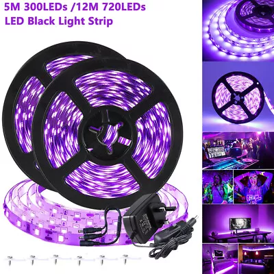5/12M LED Flexible Strip Light 385-400nm UV Blacklight Tape Ultraviolet Lamp 12V • £24.47