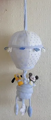 Disney Baby Mickey Mouse & Pluto Blue Hot Air Balloon Lullaby Cot Soft Toy • £12.99