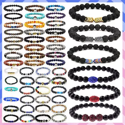 Natural Tiger's Eye Spirit Healing Gemstone Beads Beaded Bracelet Bangle For Men • $3.99