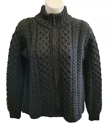 Inis Crafts Merino Wool S Cardigan Jacket Full Zip Sweater Fisherman Cable Knit • $44.95