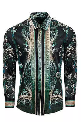 BARABAS Men's Rhinestone Floral Snake Skin Long Sleeve Shirts 3SPR408 • $185