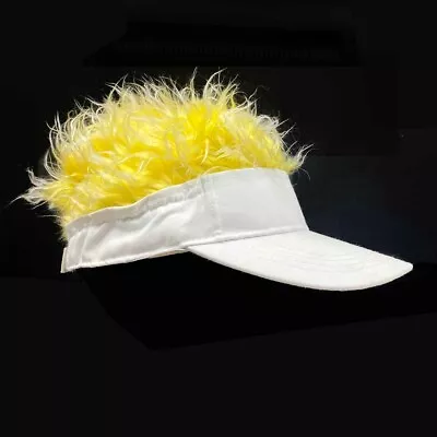 White Yellow Adjustable Sun Visor Hat With Wig Spiked Hairs Fashion Baseball Cap • $6.99