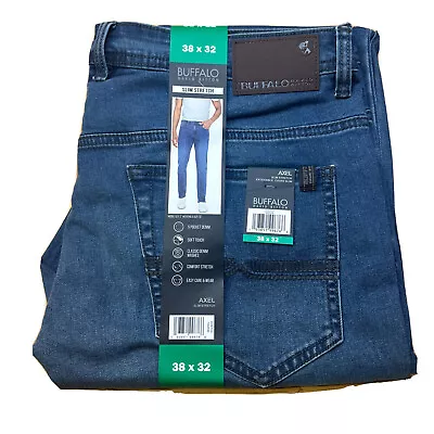 BUFFALO David Bitton Mens AXEL Slim Stretch Jeans 38x32 Med Blue 5 Pocket Pants • $24.99