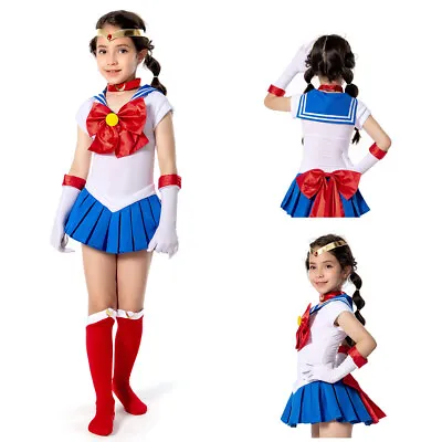 Kids Grils Anime Sailor Moon Tsukino Usagi Cosplay Costume Dress Party Skirt • $42.85