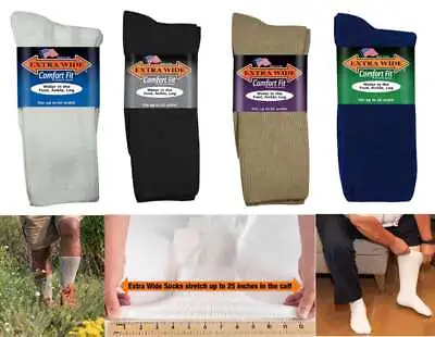 EXTRA WIDE Athletic Comfort Fit Crew Sports Socks Diabetic Stretch USA 1 Or 3 PR • $9.99