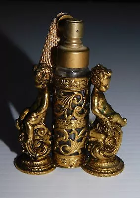 Vintage Gold Filigree Ormolu Double Cherub Perfume Bottle Atomizer • $24.99