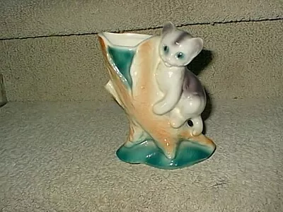 Vintage Royal Copley Kitten Cat Climbing A Tree On A Stump Planter Vase • $18