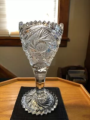 Lead Crystal Star Of David Saw Tooth Edge Pinwheel Pedestal 8 1/2” Vase Goblet • $12.99